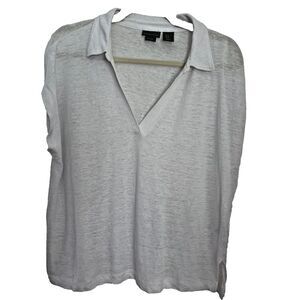 Women's XL Tahari white 100% linen v neck‎ NWOT, cropped, classy